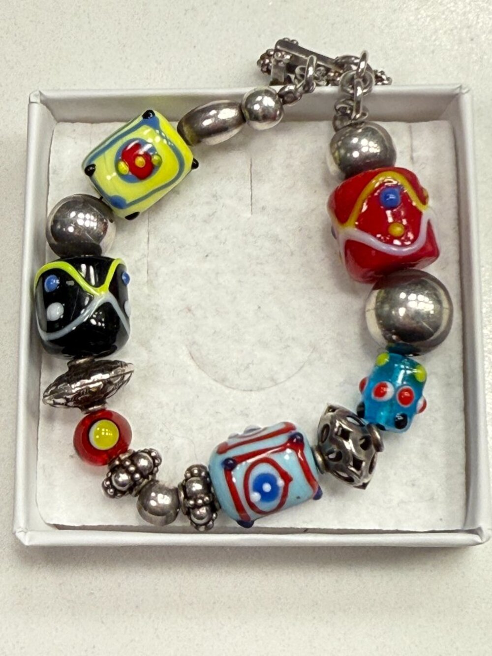 SILPADA-Sterling Silver Art Glass Lamp Work Toggle Bracelet B0871 RETIRED 7.75" - Picture 1 of 5